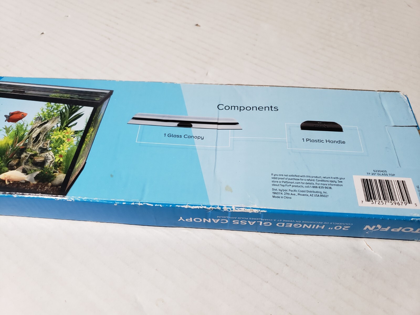 Top Fin Hinged Glass Canopy Top 20 x 10 inches Aquarium Fish Tank Hood