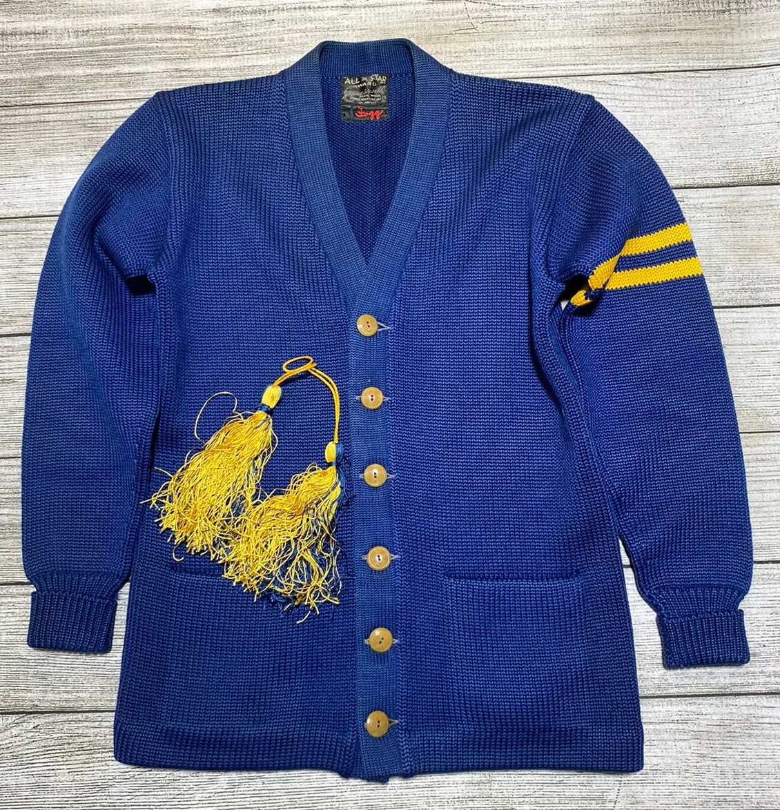 Vintage 1940’s 1950’s Jones Knit Cardigan Letterman Sweater All Star Award Wool