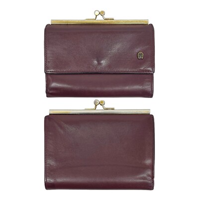 Vintage 60s 70s ETIENNE AIGNER Medium Leather Wallet Kisslock Coin Purse  OXBLOOD