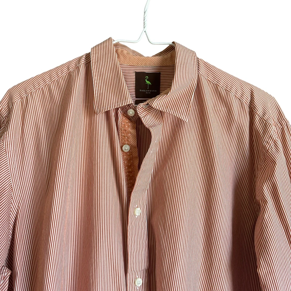 Tailorbyrd Shirt Mens Medium Burnt Orange Striped Button Down Long Sleeve - Image 3 of 4
