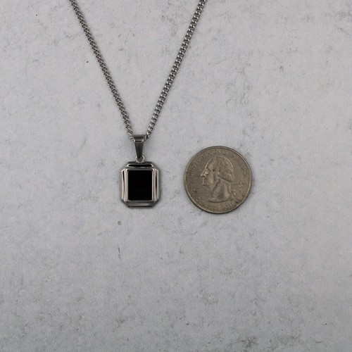 Onyx Pendant Chain Necklace Stainless Steel Black Gemstone Pendant - Picture 5 of 5