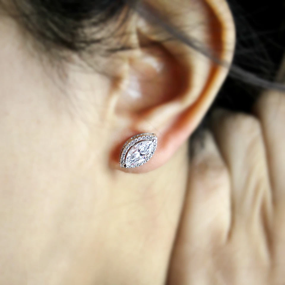 2.75 TCW Marquise Halo Stud Swarovski Diamond Earrings Bridal Sterling Silver - Image 2 of 4