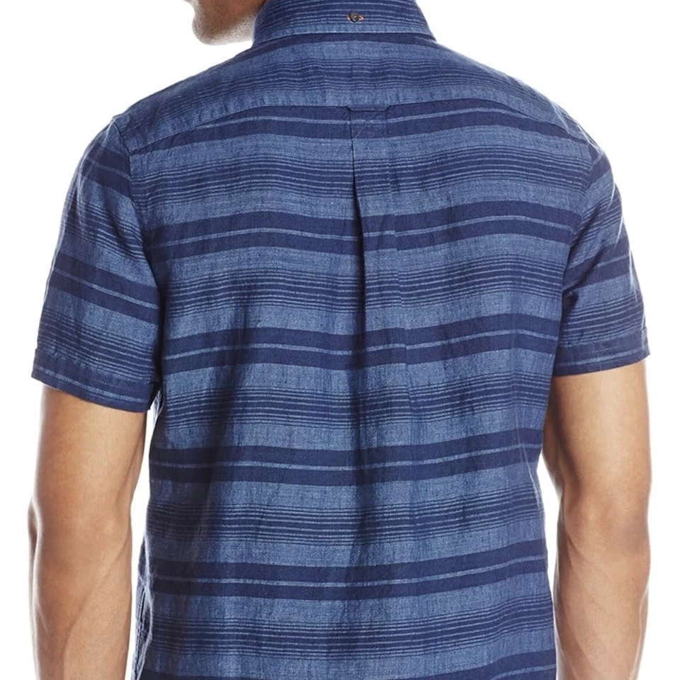 Jack Spade Shirt XXL Mens Hatton Trim Fit Button Short Sleeve Blue Stripe Linen - Image 3 of 4