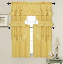 Yellow Country Farmhouse Solid Colored Cafe Kitchen Curtain Tier & Swag Set