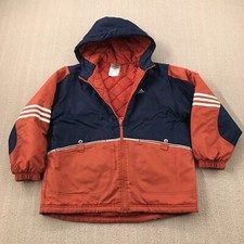 Vintage 90s Adidas Jacket Boys Large Orange Blue Hooded Insulated Hip Hop Y2K