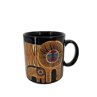 Laurel Burch Gold Lion Tiger & Cub Black Coffee Tea Mug Cup