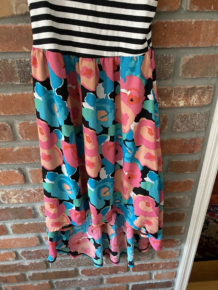 Vestido TG Total Niña Niños Negro Rayas Alto-Bajo Floral Verano Talla M 10/12 Foto 3 de 4