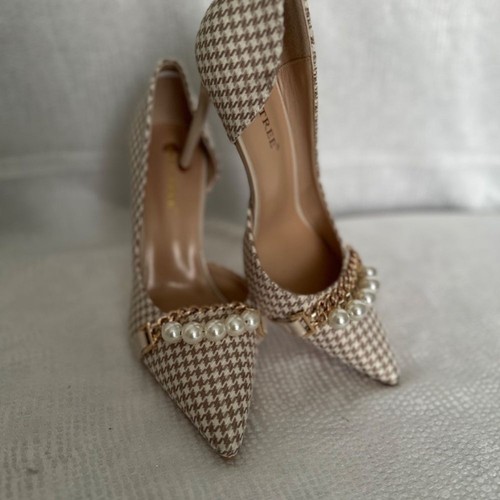 Big Tree(NEW), women’s classy beige and white houndstooth shoe, size 10 - Picture 3 of 10