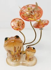 Ukranian Frogs Under Mushrooms Figurine Firefly Hand-Painted Odessa Paperweight