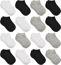 16 Pairs Low Cut No Show Ankle Socks for Toddler Boys and Girls 1-14 Years