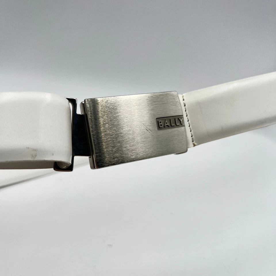 Cinturón Bally Hombre Cuero Blanco Hebilla Plateada Talla 36/90 Hecho en Italia Foto 3 de 4