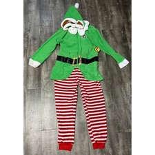 Buc-ee's Christmas Elf Union Suit Green Red White Striped Pajamas S-M New