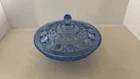 Vintage Windsor Blue Glass Ice Bowl w Lid, Indiana Depression Glass, 1960