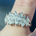 Vintage Style  Solid Sterling Silver Marquise-Cut Gemstone Cluster Ring Size 6