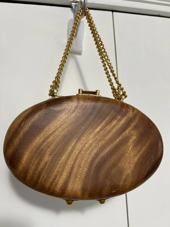 Cartera Caja Madera Tortuga Joya Cadena Mango Clavija Pies Poki Mod Enid Collins Look Foto 3 de 4