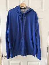Mens Blue Solid Fleece Polyester Full Zip Hoo...