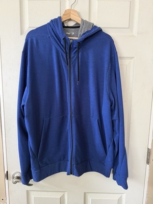 Men's Blue Solid Fleece Polyester Full Zip Hooded Hoodie Sweatshirt Pockets