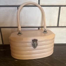 Pink Marbled Vintage Lucite Purse Handbag 1950s Floral Interior Lid RARE