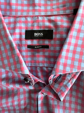 BOSS Hugo Boss Gingham Plaid Button Down Shirt 44 17.5 Slim Fit 2XL