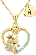 Unicorn Initial Necklaces for Girls Kids Women - 18K Really Gold Filled Unicorn
