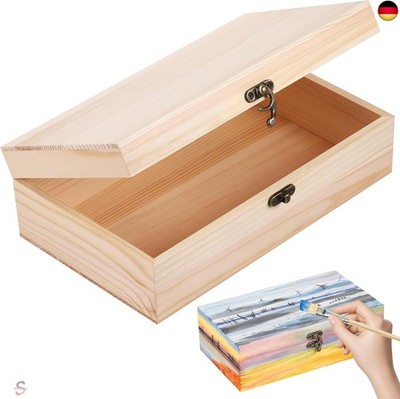 Holzkiste mit Deckel, 25x15x8cm Kiefernholz Erinnerungsbox Baby, Holzbox mit