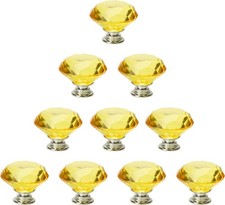 Drawer Knobs x 10 Cabinet Wardrobe 40mm Yellow Crystal Glass Chrome Plated Base