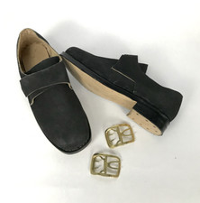 Colonial Buckle Shoes - Rough Out, Black Leather with Buckles Size 10