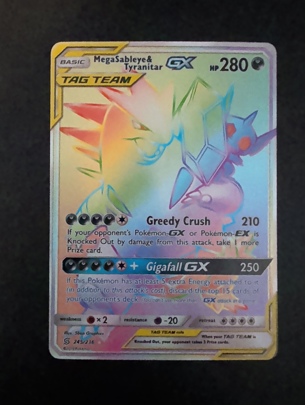 Mega Sableye & Tyranitar GX (Secret) 245/236 Sm-Unified Minds Holo