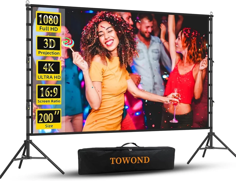 Outdoor Projector Screen with Stand 200 Inch Portable 4K HD Dual-Sided - Image 3 of 4