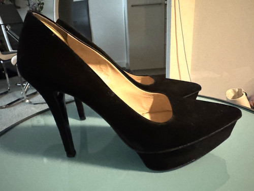Prada Pointed Toe Suede Black Platform Pumps Size 8