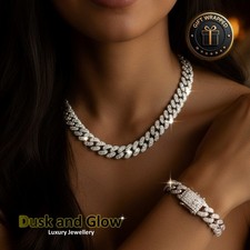 Silver Cuban Chain Jewellery Gift Set Luxury Necklace Bracelet Earrings Women UK