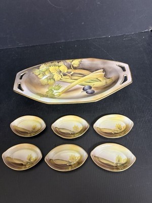 Vintage Noritake Japanese Celery/Sushi Set w/6 Soy Sauce Set, 3C