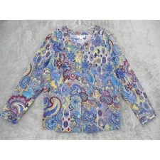 Norm Thompson Blouse Womens Large Button Floral Paisley Art To Wear Bohemian