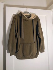 Aerie XS Oversized Olive Sherpa Hood Hoodie Grunge Y2K Pullover Sweatshirt