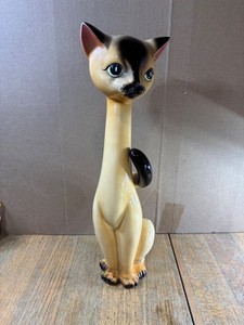 Large MCM Black Tan Siamese Cat Statue 17" Vintage unknown marker