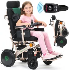 Collapsible Petite Electric Mobility Wheelchair, Flat-Free Tires Anti-Tip Wheels