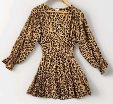 Kivari Dress Womens Size Small Brown Leopard Print Mini Long Sleeve Boho Gypsy 
