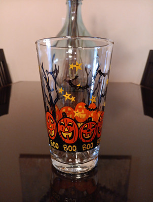 Vintage Halloween Libbey set of 8 Drinking Glass w/Jack O Lanterns,Boo 6'' Tall