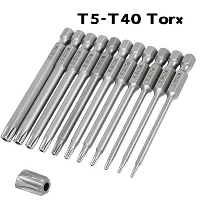 Torx Bit Magnetisch Lang Loch 1/4'' T5 T6 T7 T8 T9 T10 T15 T20 - T40 Sicherheit