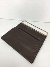 Vintage Jane Shilton Brown Leather Clutch Purse Bag with Metal Handle (C10)