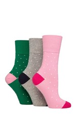 Womens Gentle Grip Socks Patterned and Striped Cotton, Multipack of 3 - SOCKSHOP