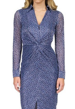 Michael Kors Twist-Front Dress Women's Size SMALL Blue Navy Metallic Stripes