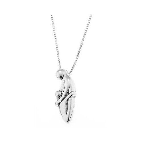 STERLING SILVER MOM AND CHILD EMBRACE HUG CHARM WITH BOX CHAIN NECKLACE - Picture 1 of 1