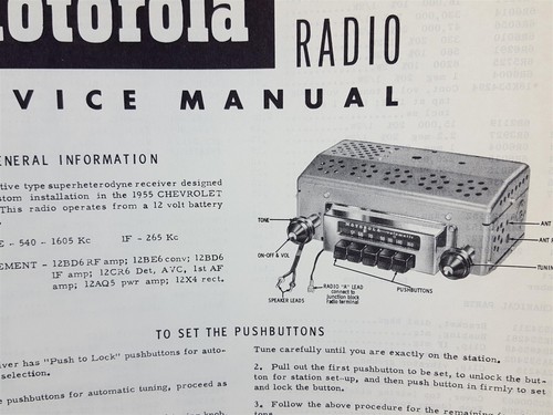 Motorola 1955 Chevrolet autoradio manuale di servizio modello CTA5 - Foto 2 di 2