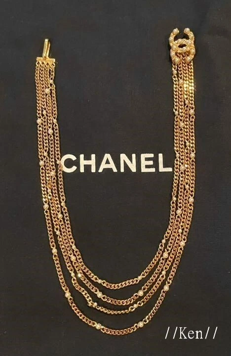 Ciondolo Perla Oro Collana Catena CHANEL ORIGINALE Logo Marca Coco Choker F S