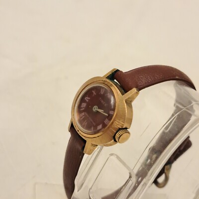 Vintage Womens Timex Red Dial Gold Tone Wind-Up Red Band  display picture 1