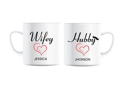 Hubby Wifey Becher Set Keramiktassen Hochzeitsgeschenk Paar Unikat Verlobungsgeschenk