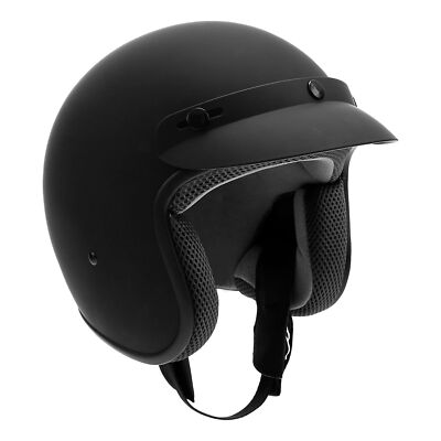 Retro 3/4 DOT Open Face Motorcycle Helmet Cafe Racer Adult S M L XL Matte Black