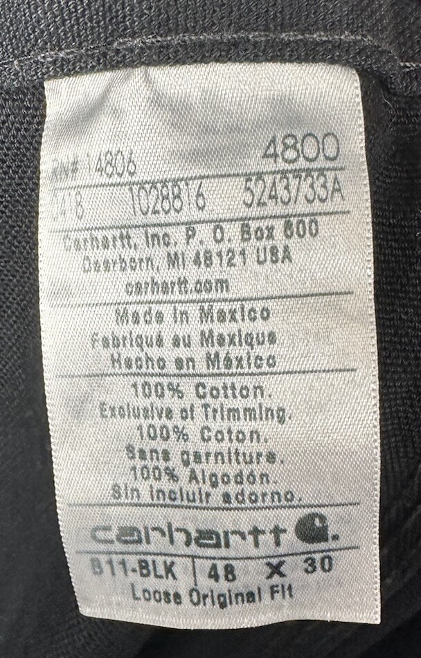 Carhartt Mens B11 Black Carpenter Work Pants 48x30 (47x30) Loose