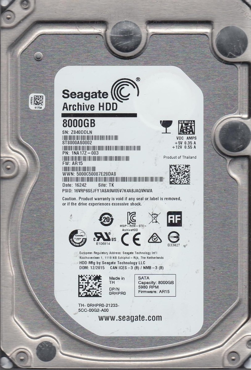 【正常】Seagate HDD 8TB ST8000AS0002 Amazon.com: Seagate Archive HDD 8TB SATA 6GBps 128MB Cache